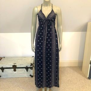 Navy Print T-back Maxi Dress